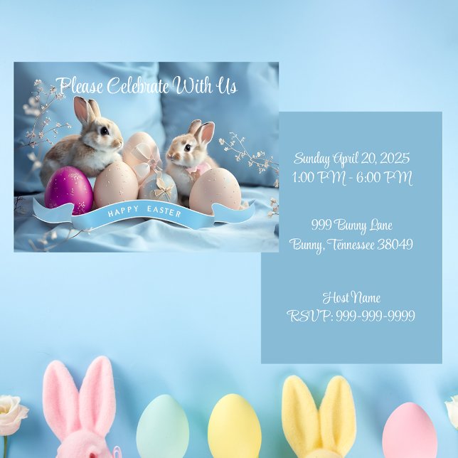 Einladung zu Ostern Zwei Kaninchen & Ostereier (Von Creator hochgeladen)