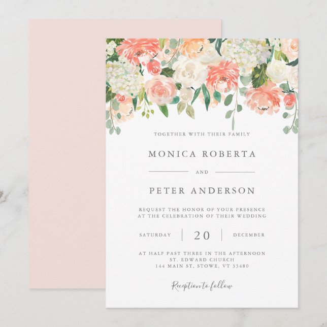 Einladung zu Peach and Cream Wedding (Vorne/Hinten)