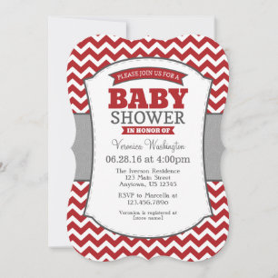Einladung zu Red Gray Zickzack Baby Shower