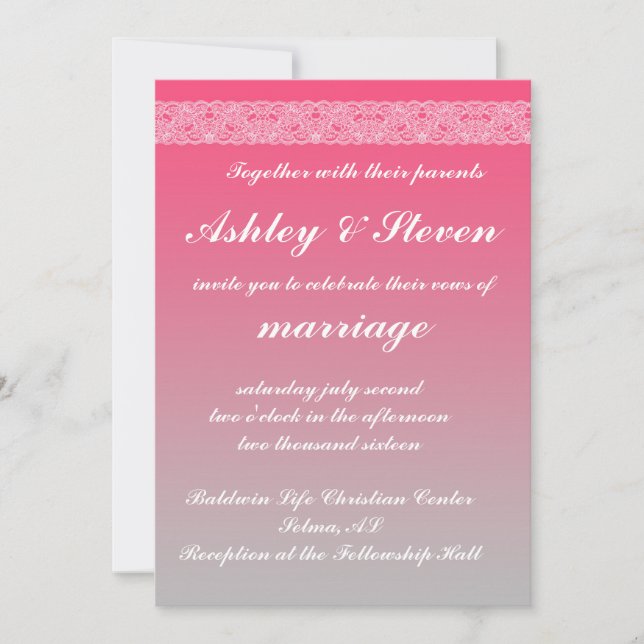 Einladung zu rosa und weiße Spitzen (Vorderseite)