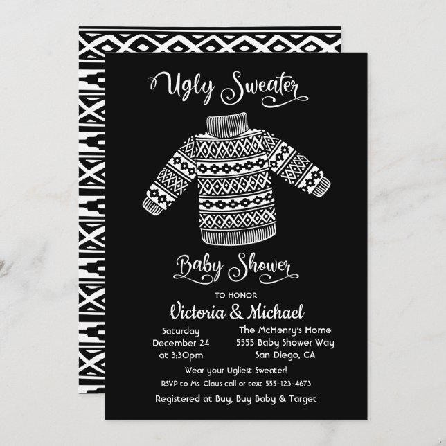 Einladung zu skandinavischen Ugly Sweater Baby Sho (Vorne/Hinten)