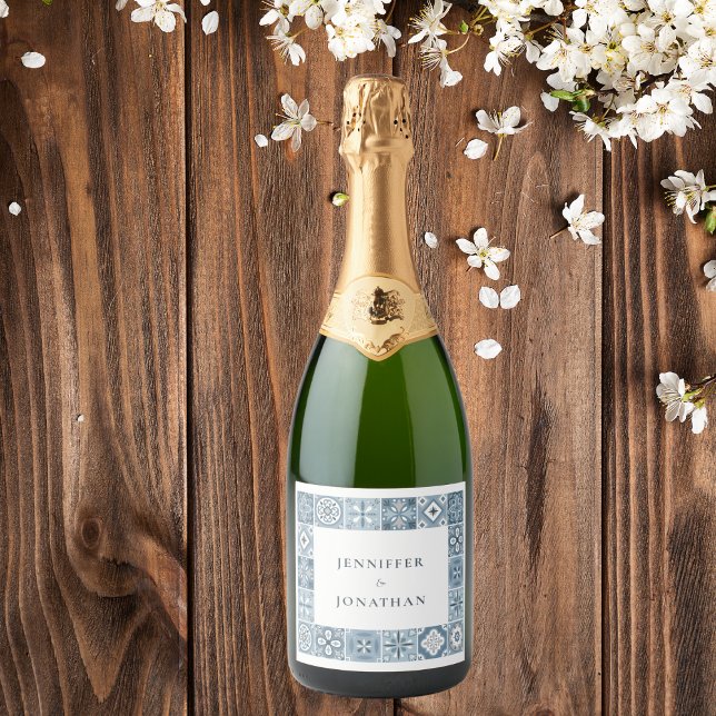 Einladung zu spanischen Fliesen in Blau und Grau (Von Creator hochgeladen)