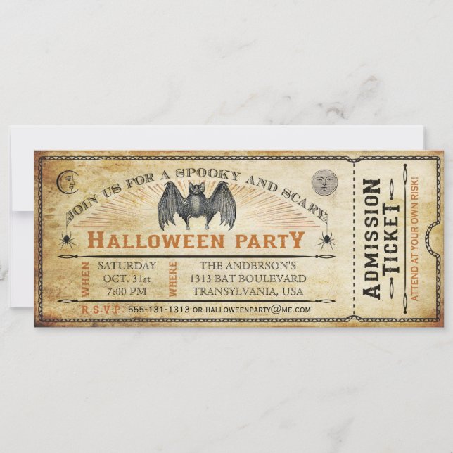 Einladung zu Vintagen Bat Halloween Tickets (Vorderseite)