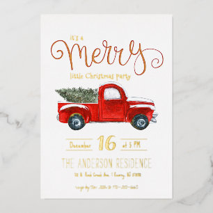Einladung zu Weihnachten mit altem roten LKW