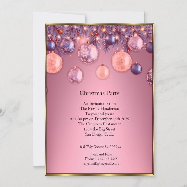 Einladung zu Weihnachts-Party Pink (Vorderseite)