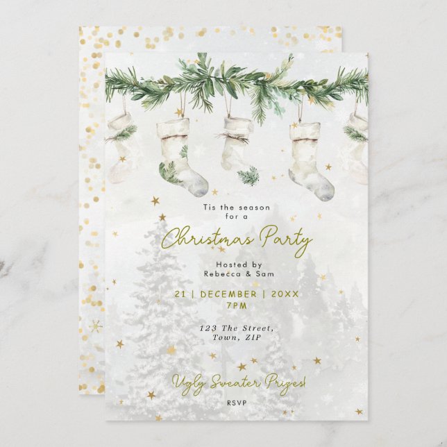 Einladung zu Weihnachtsbaum-Strümpfen (Vorne/Hinten)