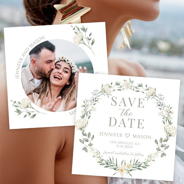 Einladung zu White Wildblume Save the Date Foto (Von Creator hochgeladen)