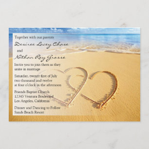 Einladung zu zwei Herzen in der Sand Hochzeit