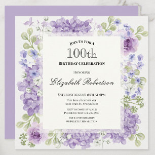 Einladung zum 100. Geburtstag Elegante lila Blumen