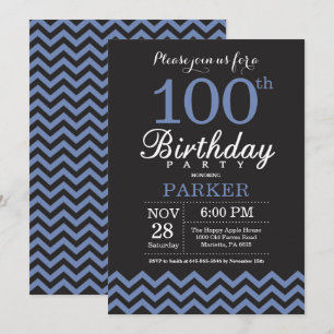 Einladung zum 100. Geburtstag in Schwarz und Blau