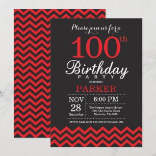 Einladung zum 100. Geburtstag in Schwarz und Rot