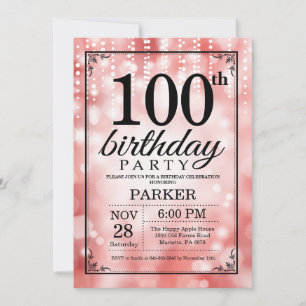 Einladung zum 100. Geburtstag mit rotem Glitter