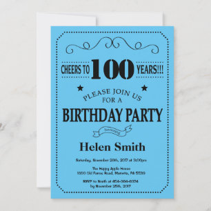 Einladung zum 100. Geburtstag Schwarz und Blau