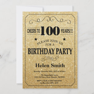 Einladung zum 100. Geburtstag Schwarz und Gold Gli