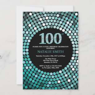 Einladung zum 100. Geburtstag Schwarz und Türkis G