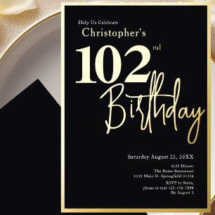 Einladung zum 102. Geburtstag Moderne Goldfolie