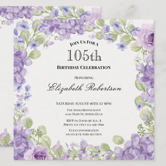 Einladung zum 105. Geburtstag Elegante lila Blumen