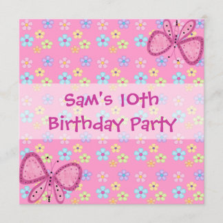 Einladung zum 10. Geburtstag Floral Pink Schmetter