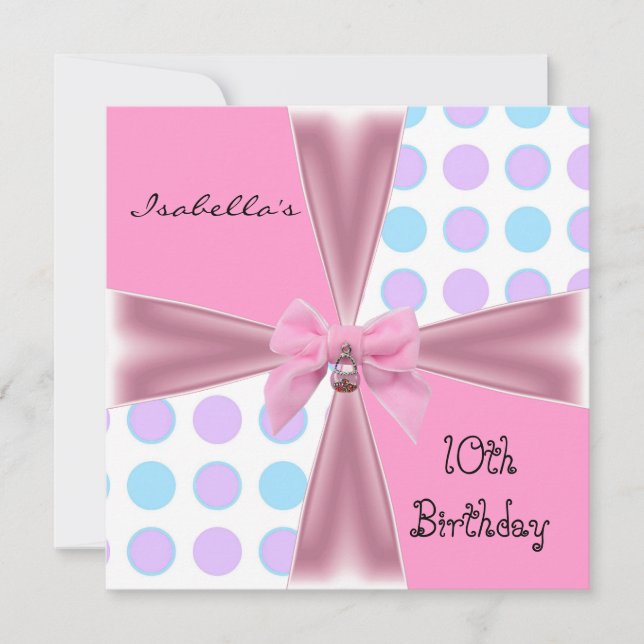 Einladung zum 10. Geburtstag Spots Pink Mauve Blue (Vorderseite)