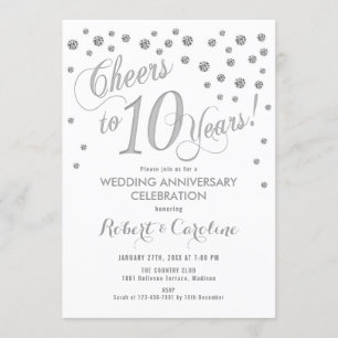 Einladung zum 10. Hochzeitstag - Silberweiß