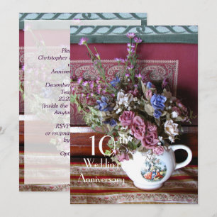 Einladung zum 10. Hochzeitstag Vintage-Teekanne
