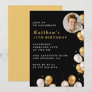 Einladung zum 11. Geburtstag Black Gold Ballon Fot
