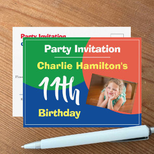 Einladung zum 11. Geburtstag mit Foto-Postkarte Postkarte