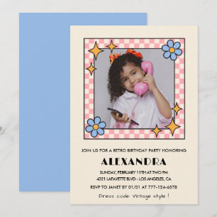 Einladung zum 11. Geburtstag Retro Groovy Blue Flo