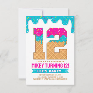 Einladung zum 12. Geburtstag mit Eis-Drip-Design