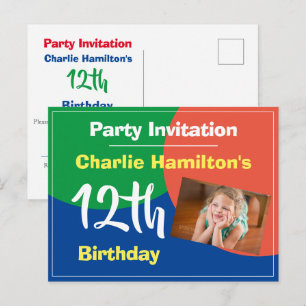 Einladung zum 12. Geburtstag mit Foto-Postkarte Postkarte