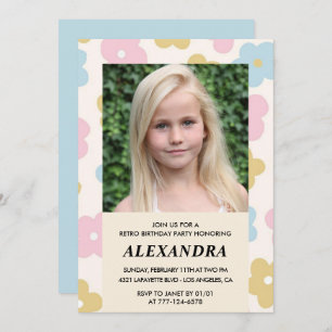 Einladung zum 12. Geburtstag Retro Groovy Blume Ni