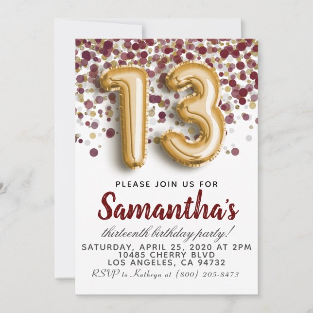 Einladung zum 13. Geburtstag (Vorderseite)