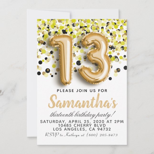 Einladung zum 13. Geburtstag (Vorderseite)