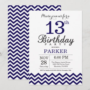 Einladung zum 13. Geburtstag Navy Blau Chevron