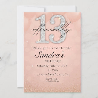 Einladung zum 13. Geburtstag, Rosa Glitzer Party C