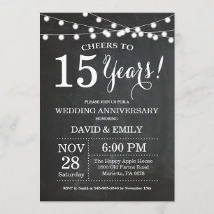 Einladung zum 15. Hochzeitstag auf Schiefertafel