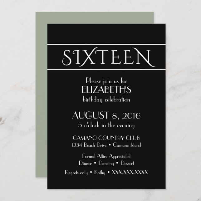 Einladung zum 16. Geburtstag (Vorne/Hinten)