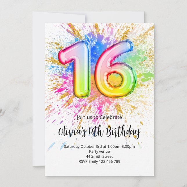 Einladung zum 16. Geburtstag (Vorderseite)