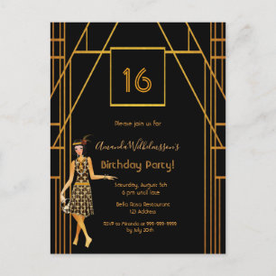 Einladung zum 16. Geburtstag im art deco Stil in s Postkarte