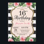 Einladung zum 16. Geburtstag. Rosa Schwarz<br><div class="desc">16. Geburtstag Einladung für Teenager,  Dame. 16 . Geburtstag. Black and Gold Geburtstagsparty Einladung. Gold Glitzer. Rosa Aquarell Floral Blume. Schwarze und weiße Streifen. Printable Digital.
Für weitere Anpassungen klicken Sie bitte auf die Schaltfläche "Anpassen" und verwenden Sie unser Designwerkzeug,  um diese Vorlage zu ändern.</div>