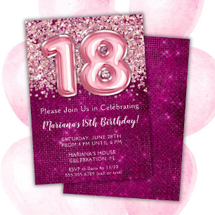 Einladung zum 18. Geburtstag Mädchen Magenta Pink