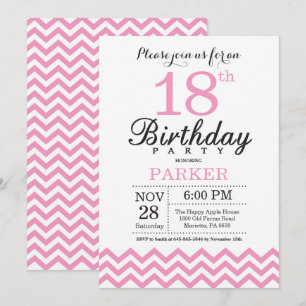 Einladung zum 18. Geburtstag Pink Chevron