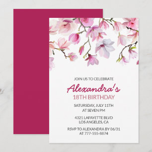 Einladung zum 18. Geburtstag Wasserfarben Floral E