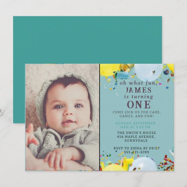 Einladung zum 1. Geburtstag | Benutzerdefiniert Ni (Vorne/Hinten)