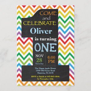 Einladung zum 1. Geburtstag Boy Rainbow Chalkboard