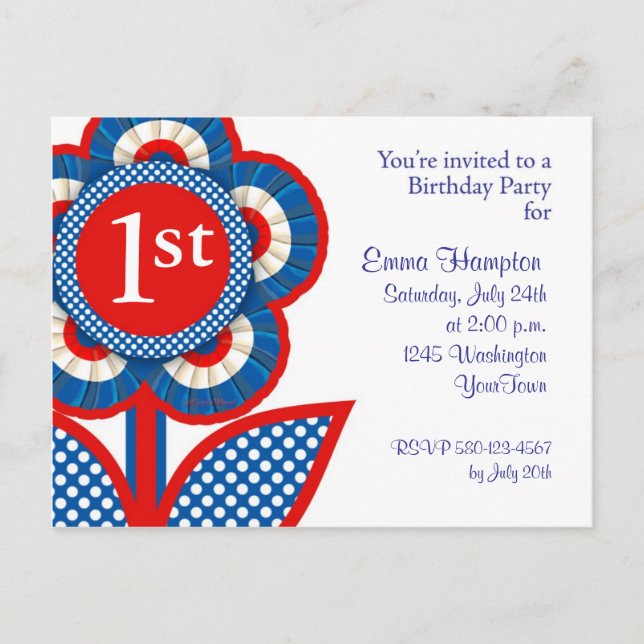 Einladung zum 1. Geburtstag der Postkarte im Juli (Vorderseite)