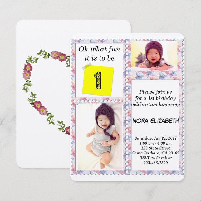 Einladung zum 1. Geburtstag des benutzerdefinierte (Vorne/Hinten)