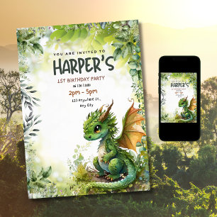 Einladung zum 1. Geburtstag Editable Dragon