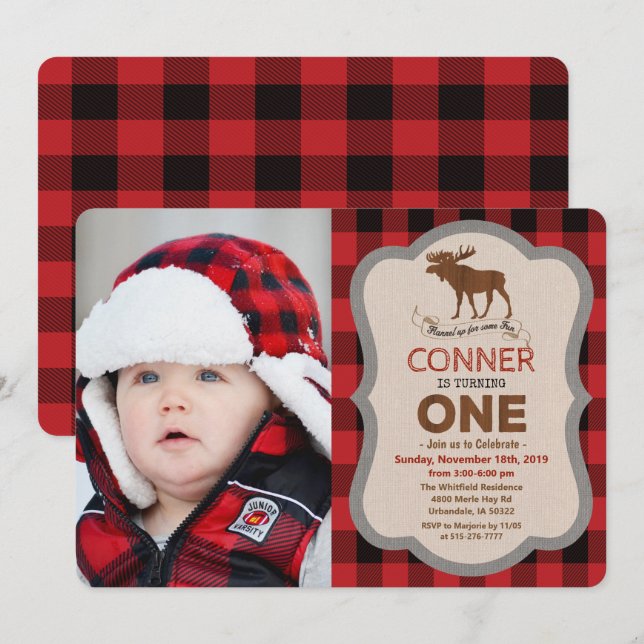 Einladung zum 1. Geburtstag Elche Junge Geburtstag (Vorne/Hinten)