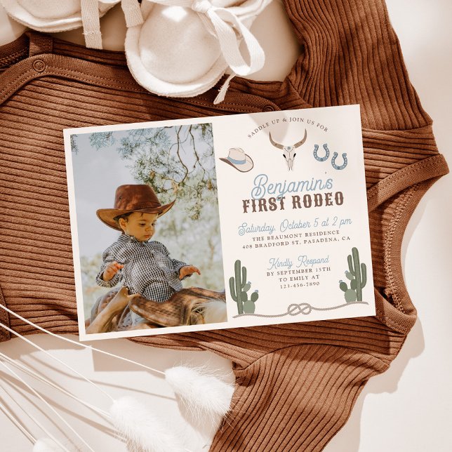 Einladung zum 1. Geburtstag First Rodeo mit Foto (Von Creator hochgeladen)